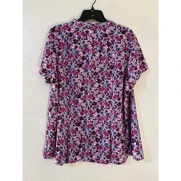 Craftt & Barrow Womans Floral Button Up Top Size 1X Short Sleeve Purple Office - Picture 6 of 12